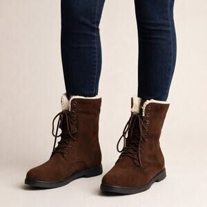 Cold Weather Gear Brown Suede Shearling Lined Lace Up Boots Womens Sizw 8W